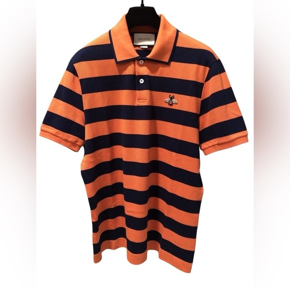 Gucci Other - Gucci Orange and Navy Striped Polo Shirt